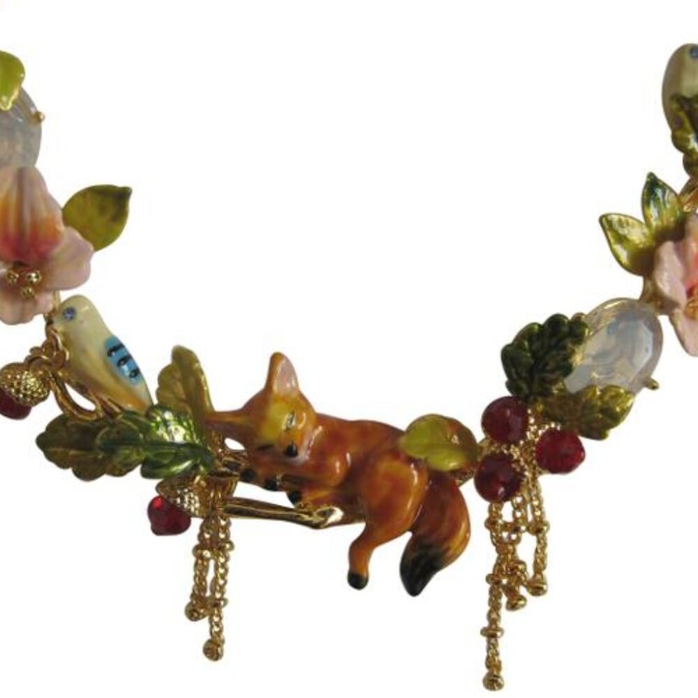 Les Nereides Forest Fox Sleeping On Flowers Collar Necklace